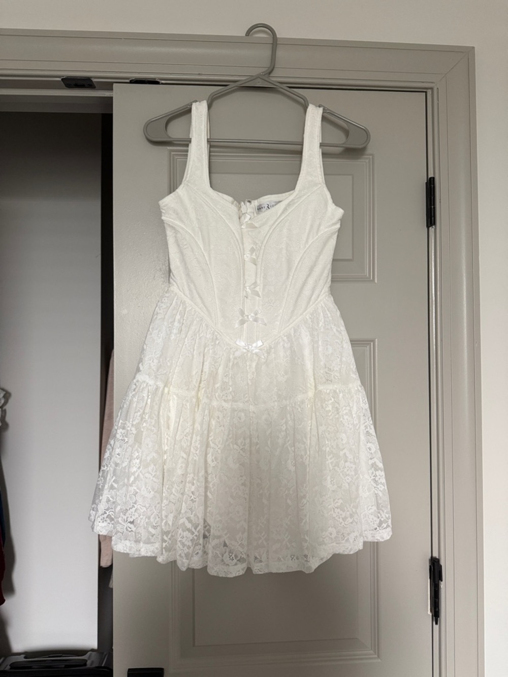 Rare London White Lace Mini Dress with Corset Bodice